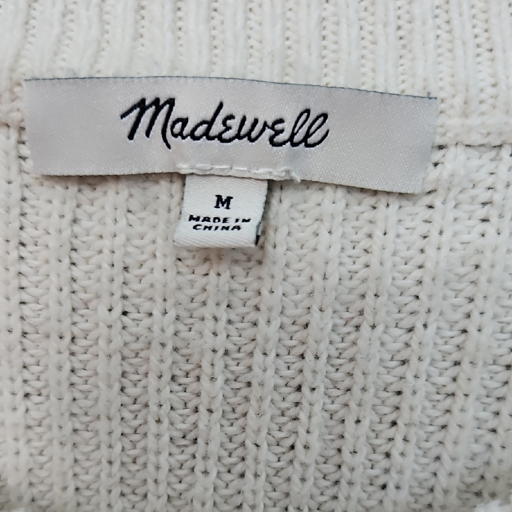 Madewell Women's Med Cream and Black Striped Sweater Crew - Picture 2 of 8